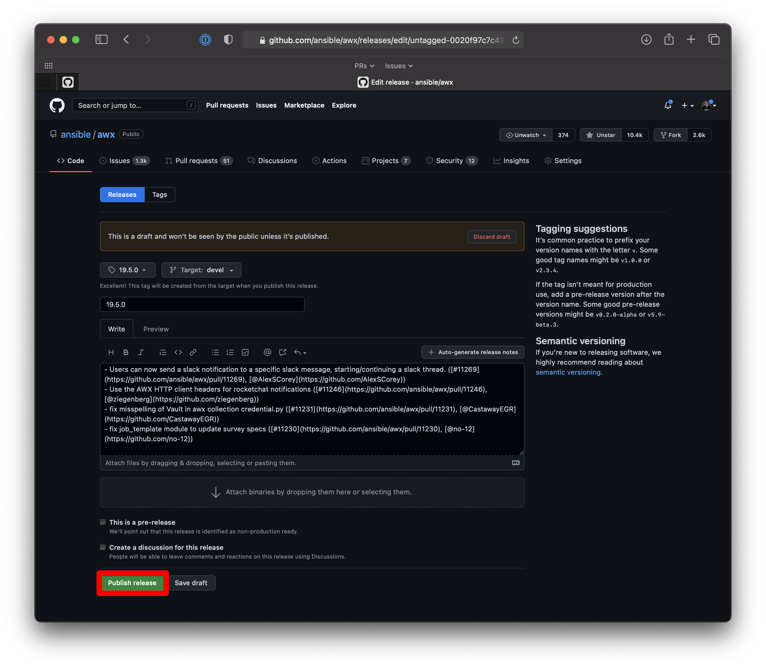 Publish release